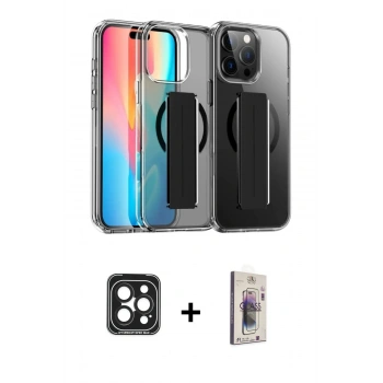 MARSİLYAN™- iPhone 15 Pro Max Kılıf Nova Işık Koleksiyonu - Siyah Bilvis 3D Cam Ekran Koruyucu + PVD Metal Kamera Lens - SH