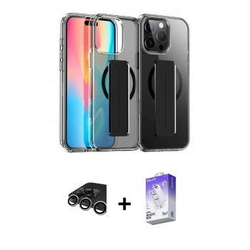 MARSİLYAN™- iPhone 15 Pro Max Kılıf Nova Işık Koleksiyonu - Siyah Bilvis 5in1 3D Magic Cam Ekran Koruyucu + Raze Metal Kamera Lens - GS