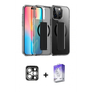 MARSİLYAN™- iPhone 15 Pro Max Kılıf Nova Işık Koleksiyonu - Siyah Bilvis 5in1 3D Magic Cam Ekran Koruyucu + PVD Metal Kamera Lens - GS