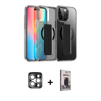 MARSİLYAN™- iPhone 15 Pro Max Kılıf Nova Işık Koleksiyonu - Siyah Bilvis Hayalet Cam Ekran Koruyucu + PVD Metal Kamera Lens - GS