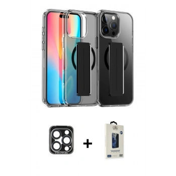 MARSİLYAN™- iPhone 15 Pro Max Kılıf Nova Işık Koleksiyonu - Siyah Bilvis Hayalet Cam Ekran Koruyucu + PVD Metal Kamera Lens - LT