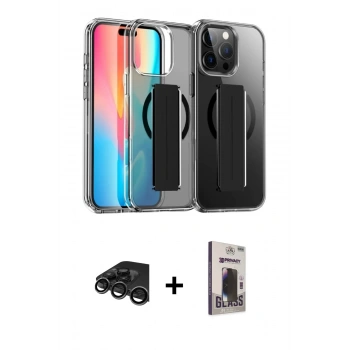 MARSİLYAN™- iPhone 15 Pro Max Kılıf Nova Işık Koleksiyonu - Siyah Bilvis Hayalet Cam Ekran Koruyucu + Raze Metal Kamera Lens - TMGI