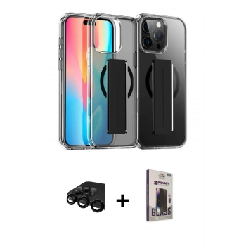 MARSİLYAN™- iPhone 15 Pro Max Kılıf Nova Işık Koleksiyonu - Siyah Bilvis Hayalet Cam Ekran Koruyucu + Raze Metal Kamera Lens - SH