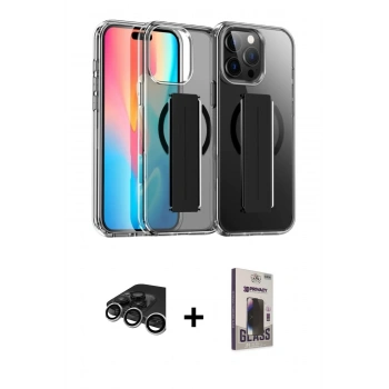 MARSİLYAN™- iPhone 15 Pro Max Kılıf Nova Işık Koleksiyonu - Siyah Bilvis Hayalet Cam Ekran Koruyucu + Raze Metal Kamera Lens - GS