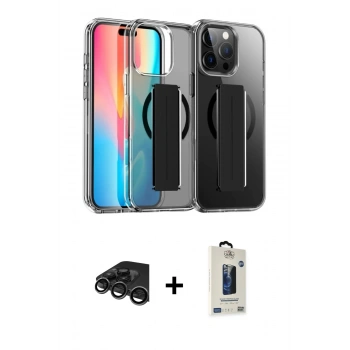 MARSİLYAN™- iPhone 15 Pro Max Kılıf Nova Işık Koleksiyonu - Siyah Bilvis Hayalet Cam Ekran Koruyucu + Raze Metal Kamera Lens - TMGI