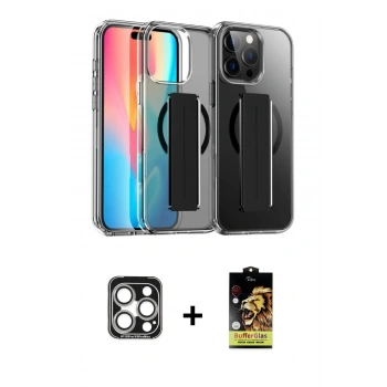 MARSİLYAN™- iPhone 15 Pro Max Kılıf Nova Işık Koleksiyonu - Siyah Buffer Cam Ekran Koruyucu + PVD Metal Kamera Lens - GS