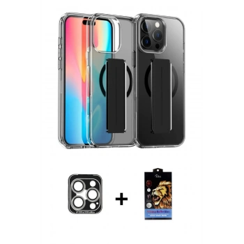 MARSİLYAN™- iPhone 15 Pro Max Kılıf Nova Işık Koleksiyonu - Siyah Buffer Hayalet Cam Ekran Koruyucu + PVD Metal Kamera Lens - GS