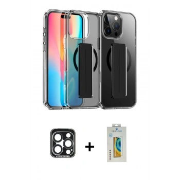 MARSİLYAN™- iPhone 15 Pro Max Kılıf Nova Işık Koleksiyonu - Siyah Polymer Nano Ekran Koruyucu + PVD Metal Kamera Lens - LT