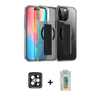 MARSİLYAN™- iPhone 15 Pro Max Kılıf Nova Işık Koleksiyonu - Siyah Polymer Nano Ekran Koruyucu + PVD Metal Kamera Lens - SH