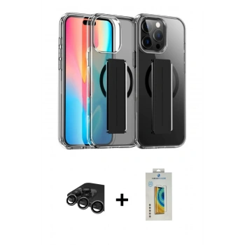 MARSİLYAN™- iPhone 15 Pro Max Kılıf Nova Işık Koleksiyonu - Siyah Polymer Nano Ekran Koruyucu + Raze Metal Kamera Lens - TMGI