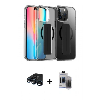 MARSİLYAN™- iPhone 15 Pro Max Kılıf Nova Işık Koleksiyonu - Siyah Vanessa Magic Hayalet Cam + Raze Metal Kamera Lens - LT