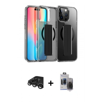 MARSİLYAN™- iPhone 15 Pro Max Kılıf Nova Işık Koleksiyonu - Siyah Vanessa Magic Hayalet Cam + Raze Metal Kamera Lens - TMGI