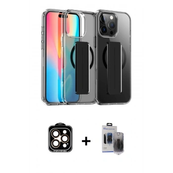 MARSİLYAN™- iPhone 15 Pro Max Kılıf Nova Işık Koleksiyonu - Siyah Vanessa Magic Hayalet Cam + PVD Metal Kamera Lens - TU