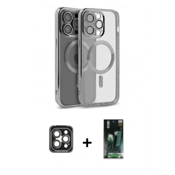 MARSİLYAN™- iPhone 15 Pro Max Kılıf Nova Işık Özel Seri - Şeffaf 360 Full Body Arka Koruyucu + PVD Metal Kamera Lens - GI