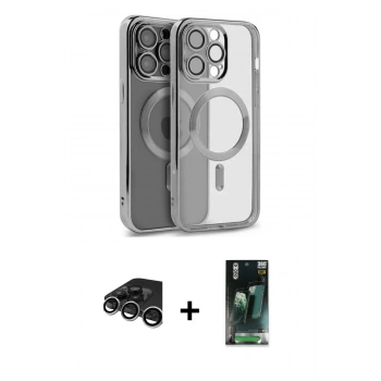 MARSİLYAN™- iPhone 15 Pro Max Kılıf Nova Işık Özel Seri - Şeffaf 360 Full Body Arka Koruyucu + Raze Metal Kamera Lens - GS