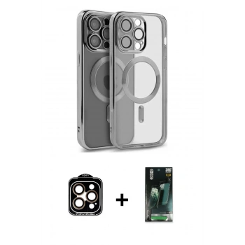 MARSİLYAN™- iPhone 15 Pro Max Kılıf Nova Işık Özel Seri - Şeffaf 360 Full Body Arka Koruyucu + PVD Metal Kamera Lens - TU
