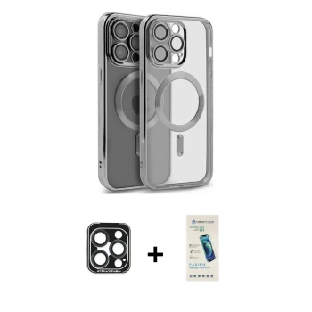 MARSİLYAN™- iPhone 15 Pro Max Kılıf Nova Işık Özel Seri - Şeffaf Pasifik Cam Ekran Koruyucu + PVD Metal Kamera Lens - LT