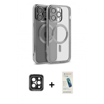 MARSİLYAN™- iPhone 15 Pro Max Kılıf Nova Işık Özel Seri - Şeffaf Pasifik Cam Ekran Koruyucu + PVD Metal Kamera Lens - SH