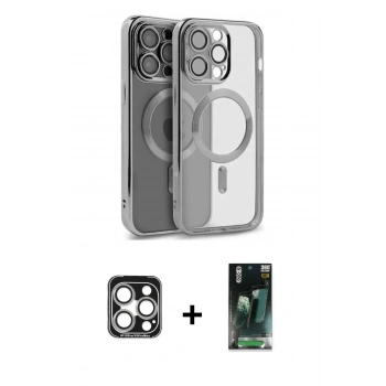 MARSİLYAN™- iPhone 15 Pro Max Kılıf Nova Işık Özel Seri - Siyah 360 Mat Full Body Arka Koruyucu + PVD Metal Kamera Lens - GS
