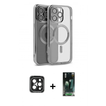 MARSİLYAN™- iPhone 15 Pro Max Kılıf Nova Işık Özel Seri - Siyah 360 Mat Full Body Arka Koruyucu + PVD Metal Kamera Lens - SH
