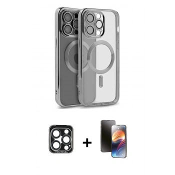 MARSİLYAN™- iPhone 15 Pro Max Kılıf Nova Işık Özel Seri - Siyah 3D Antistatik Mat Seramik Nano Ekran Koruyucu + PVD Metal Kamera Lens - LT