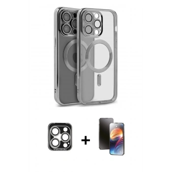 MARSİLYAN™- iPhone 15 Pro Max Kılıf Nova Işık Özel Seri - Siyah 3D Antistatik Mat Seramik Nano Ekran Koruyucu + PVD Metal Kamera Lens - GS