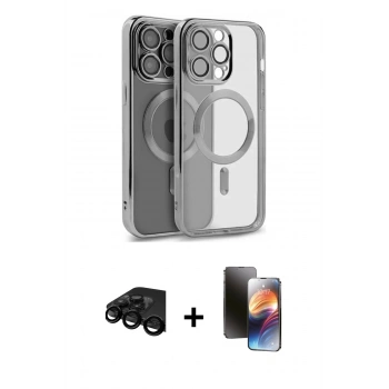 MARSİLYAN™- iPhone 15 Pro Max Kılıf Nova Işık Özel Seri - Siyah 3D Antistatik Mat Seramik Nano Ekran Koruyucu + Raze Metal Kamera Lens - SH