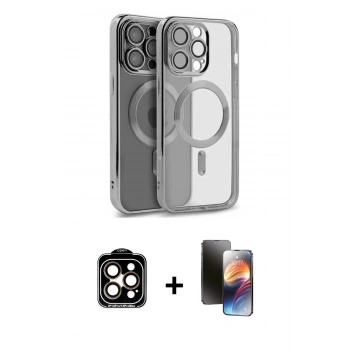 MARSİLYAN™- iPhone 15 Pro Max Kılıf Nova Işık Özel Seri - Siyah 3D Antistatik Mat Seramik Nano Ekran Koruyucu + PVD Metal Kamera Lens - TU