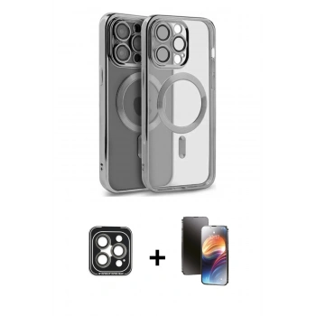 MARSİLYAN™- iPhone 15 Pro Max Kılıf Nova Işık Özel Seri - Siyah 3D Antistatik Mat Seramik Nano Ekran Koruyucu + PVD Metal Kamera Lens - GI