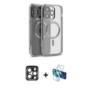 MARSİLYAN™- iPhone 15 Pro Max Kılıf Nova Işık Özel Seri - Siyah 3D Antistatik Seramik Nano Ekran Koruyucu + PVD Metal Kamera Lens - LT