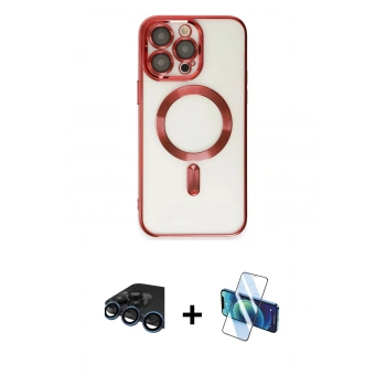 MARSİLYAN™- iPhone 15 Pro Max Kılıf Nova Işık Özel Seri - Siyah 3D Antistatik Seramik Nano Ekran Koruyucu + Raze Metal Kamera Lens - LT