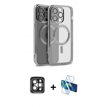 MARSİLYAN™- iPhone 15 Pro Max Kılıf Nova Işık Özel Seri - Siyah 3D Antistatik Seramik Nano Ekran Koruyucu + PVD Metal Kamera Lens - GI