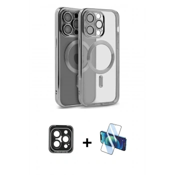 MARSİLYAN™- iPhone 15 Pro Max Kılıf Nova Işık Özel Seri - Siyah 3D Antistatik Seramik Nano Ekran Koruyucu + PVD Metal Kamera Lens - SH