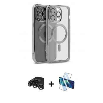 MARSİLYAN™- iPhone 15 Pro Max Kılıf Nova Işık Özel Seri - Siyah 3D Antistatik Seramik Nano Ekran Koruyucu + Raze Metal Kamera Lens - TMGI