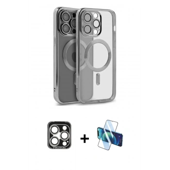 MARSİLYAN™- iPhone 15 Pro Max Kılıf Nova Işık Özel Seri - Siyah 3D Antistatik Seramik Nano Ekran Koruyucu + PVD Metal Kamera Lens - GS