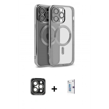 MARSİLYAN™- iPhone 15 Pro Max Kılıf Nova Işık Özel Seri - Siyah Bilvis 0.18mm Plus Cam Ekran Koruyucu + PVD Metal Kamera Lens - GI