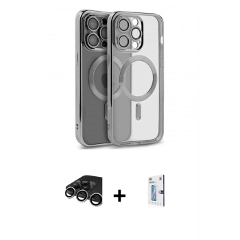 MARSİLYAN™- iPhone 15 Pro Max Kılıf Nova Işık Özel Seri - Siyah Bilvis 0.18mm Plus Cam Ekran Koruyucu + Raze Metal Kamera Lens - GS