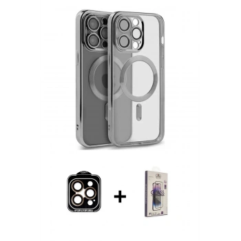 MARSİLYAN™- iPhone 15 Pro Max Kılıf Nova Işık Özel Seri - Siyah Bilvis 3D Cam Ekran Koruyucu + PVD Metal Kamera Lens - TU