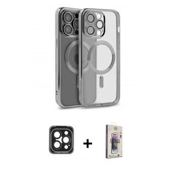 MARSİLYAN™- iPhone 15 Pro Max Kılıf Nova Işık Özel Seri - Siyah Bilvis 3D Cam Ekran Koruyucu + PVD Metal Kamera Lens - SH