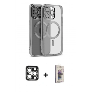MARSİLYAN™- iPhone 15 Pro Max Kılıf Nova Işık Özel Seri - Siyah Bilvis 3D Cam Ekran Koruyucu + PVD Metal Kamera Lens - GS