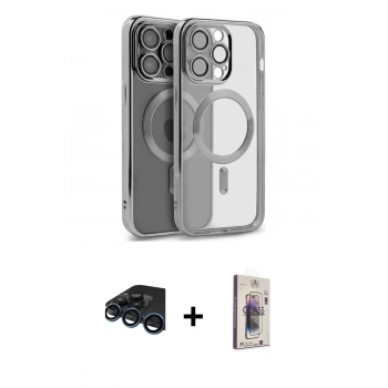 MARSİLYAN™- iPhone 15 Pro Max Kılıf Nova Işık Özel Seri - Siyah Bilvis 3D Cam Ekran Koruyucu + Raze Metal Kamera Lens - LT