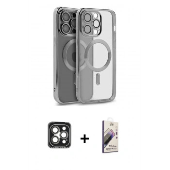 MARSİLYAN™- iPhone 15 Pro Max Kılıf Nova Işık Özel Seri - Siyah Bilvis 3D Mat Cam Ekran Koruyucu + PVD Metal Kamera Lens - GI