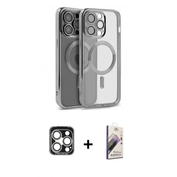 MARSİLYAN™- iPhone 15 Pro Max Kılıf Nova Işık Özel Seri - Siyah Bilvis 3D Mat Cam Ekran Koruyucu + PVD Metal Kamera Lens - GS