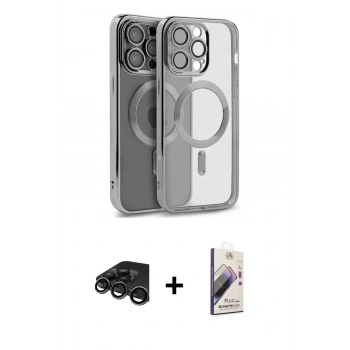 MARSİLYAN™- iPhone 15 Pro Max Kılıf Nova Işık Özel Seri - Siyah Bilvis 3D Mat Cam Ekran Koruyucu + Raze Metal Kamera Lens - TMGI