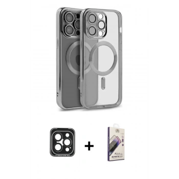 MARSİLYAN™- iPhone 15 Pro Max Kılıf Nova Işık Özel Seri - Siyah Bilvis 3D Mat Cam Ekran Koruyucu + PVD Metal Kamera Lens - SH