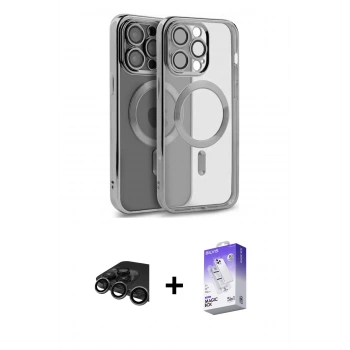 MARSİLYAN™- iPhone 15 Pro Max Kılıf Nova Işık Özel Seri - Siyah Bilvis 5in1 3D Magic Cam Ekran Koruyucu + Raze Metal Kamera Lens - TMGI