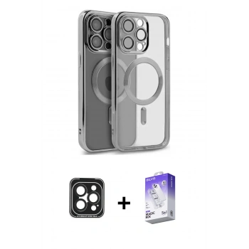 MARSİLYAN™- iPhone 15 Pro Max Kılıf Nova Işık Özel Seri - Siyah Bilvis 5in1 3D Magic Cam Ekran Koruyucu + PVD Metal Kamera Lens - SH