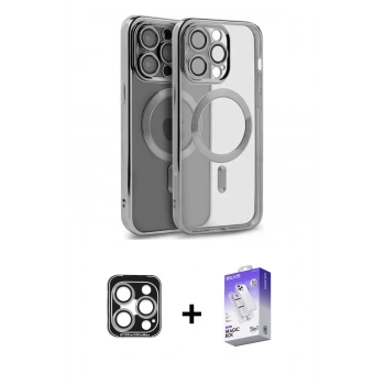 MARSİLYAN™- iPhone 15 Pro Max Kılıf Nova Işık Özel Seri - Siyah Bilvis 5in1 3D Magic Cam Ekran Koruyucu + PVD Metal Kamera Lens - GS