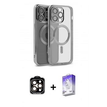 MARSİLYAN™- iPhone 15 Pro Max Kılıf Nova Işık Özel Seri - Siyah Bilvis 5in1 3D Magic Cam Ekran Koruyucu + PVD Metal Kamera Lens - TU