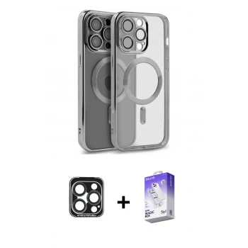 MARSİLYAN™- iPhone 15 Pro Max Kılıf Nova Işık Özel Seri - Siyah Bilvis 5in1 3D Magic Cam Ekran Koruyucu + PVD Metal Kamera Lens - LT